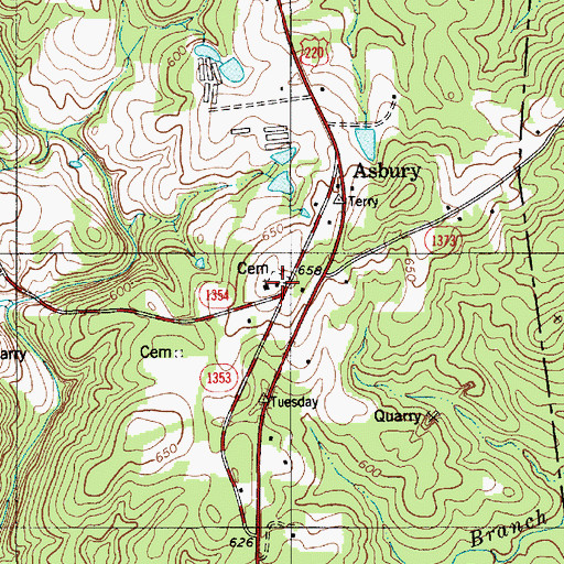 Topographic Map of Asbury Church, NC