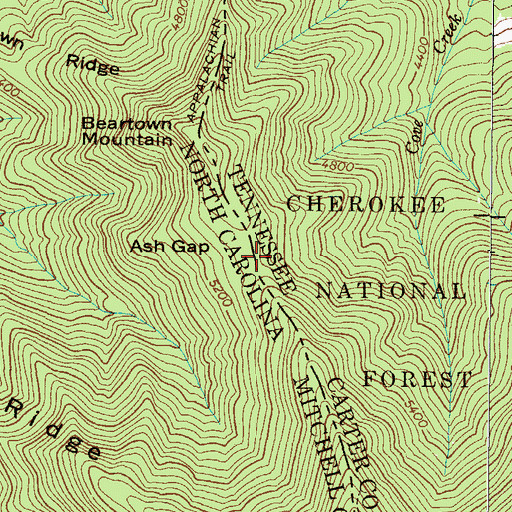 Topographic Map of Ash Gap, NC