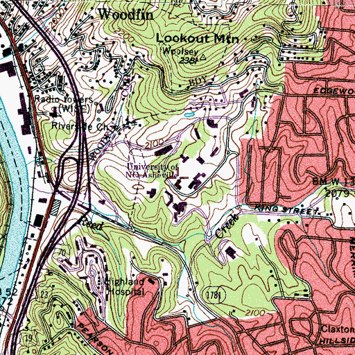 Topographic Map of Asheville Biltmore College, NC