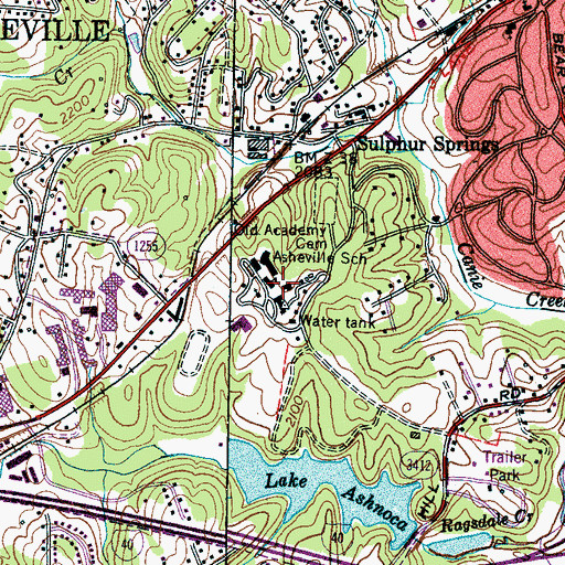 Topographic Map of Asheville School for Boys, NC