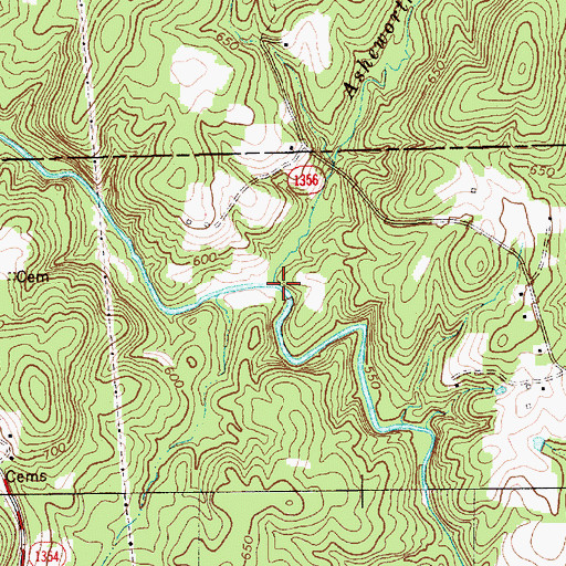 Topographic Map of Asheworth Branch, NC