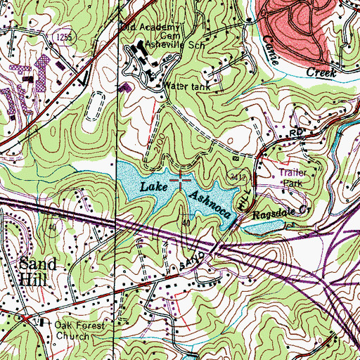 Topographic Map of Lake Ashnoca, NC