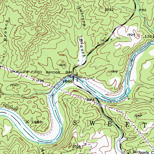 Topographic Map of Auberry Branch, NC