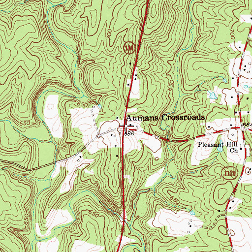 Topographic Map of Aumans Crossroads, NC