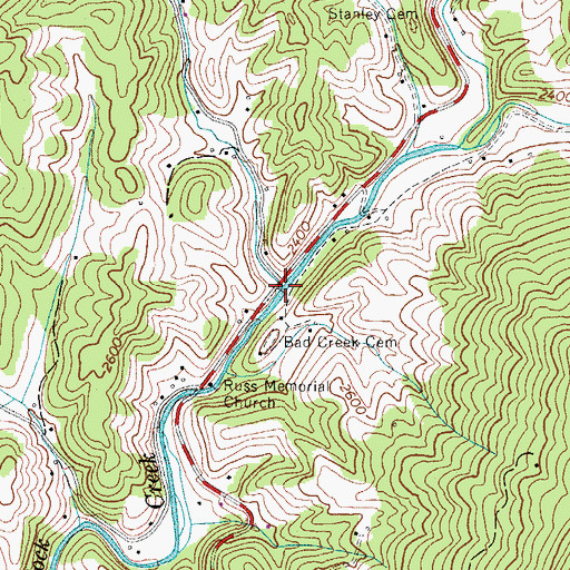 Topographic Map of Bad Creek, NC