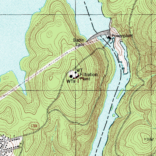 Topographic Map of Badin Waterworks, NC