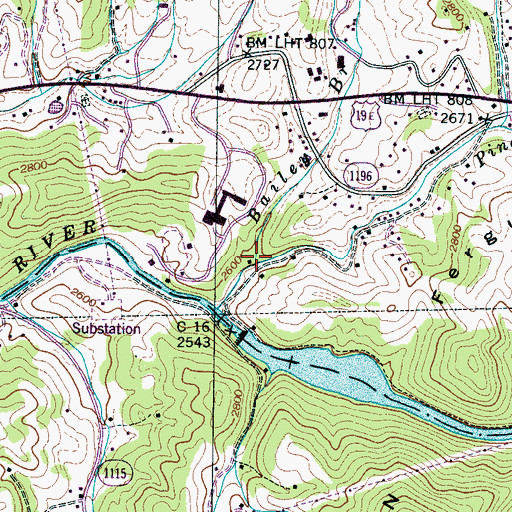 Topographic Map of Bailey Branch, NC