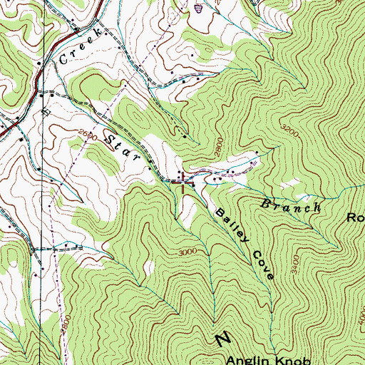 Topographic Map of Bailey Cove, NC