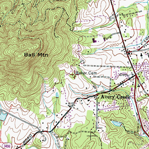 Topographic Map of Baker Cemetery, NC