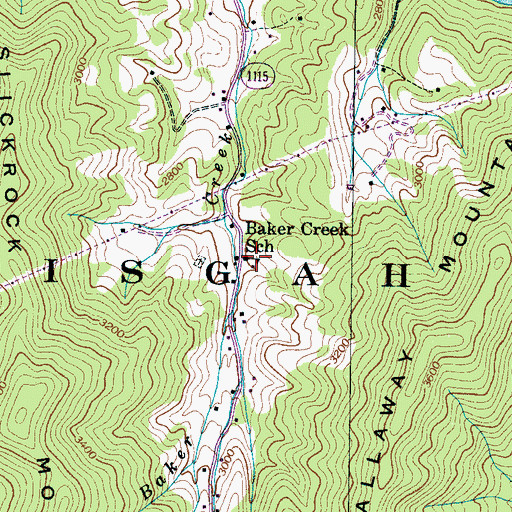 Topographic Map of Baker Creek School, NC