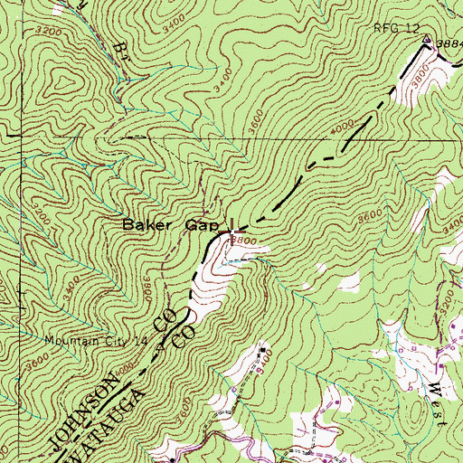 Topographic Map of Baker Gap, NC