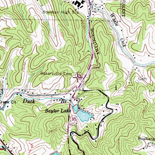 Topographic Map of Bakersville Cemetery, NC