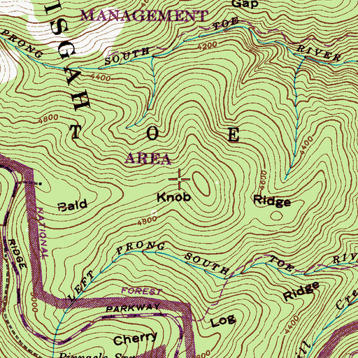 Topographic Map of Bald Knob Ridge, NC