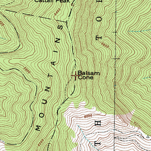 Topographic Map of Balsam Cone, NC