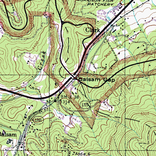 Topographic Map of Balsam Gap, NC
