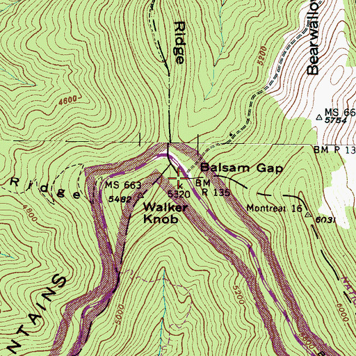 Topographic Map of Balsam Gap, NC