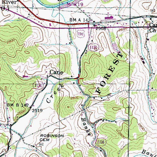 Topographic Map of Banks Creek, NC