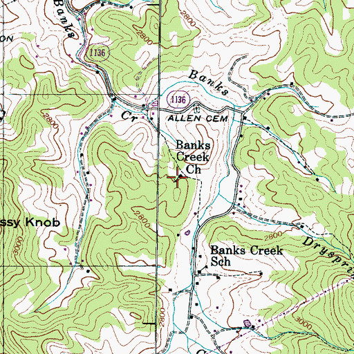 Topographic Map of Banks Creek Church, NC