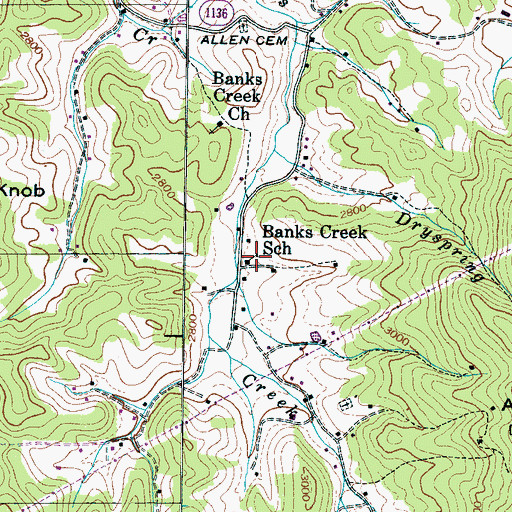 Topographic Map of Banks Creek School, NC