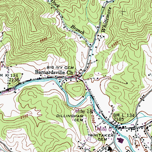 Topographic Map of Barnardsville Church, NC