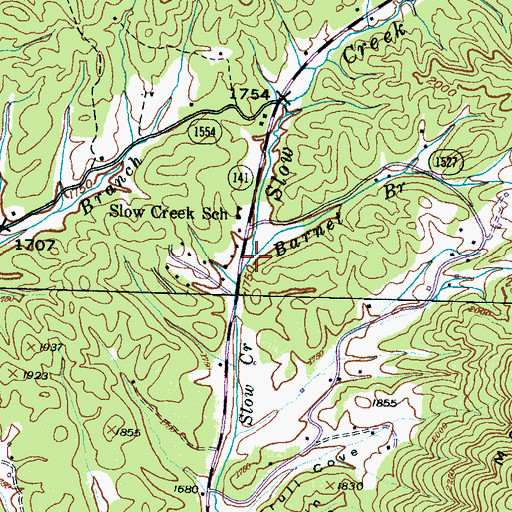Topographic Map of Barnett Branch, NC