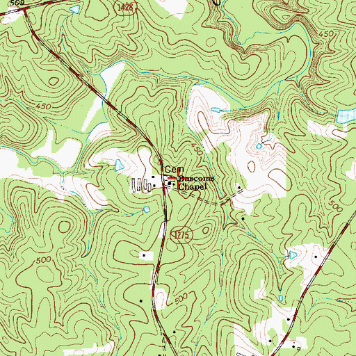 Topographic Map of Bascoms Chapel, NC