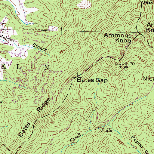 Topographic Map of Bates Gap, NC