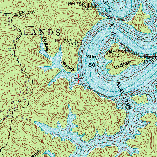 Topographic Map of Battles Branch, NC