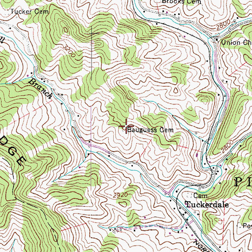 Topographic Map of Bauguess Cemetery, NC