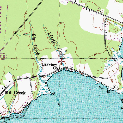 Topographic Map of Bayview Church, NC