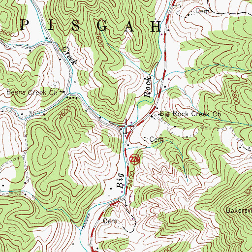 Topographic Map of Beans Creek, NC