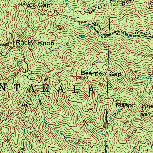 Topographic Map of Bearpen Gap, NC