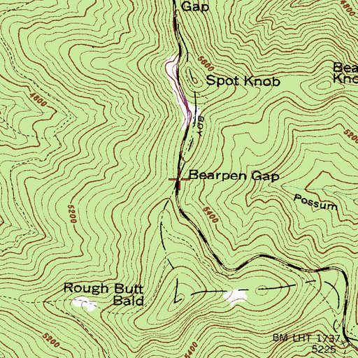 Topographic Map of Bearpen Gap, NC