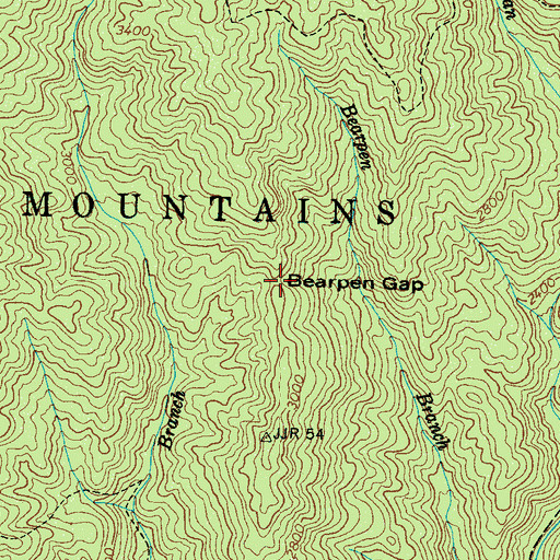 Topographic Map of Bearpen Gap, NC