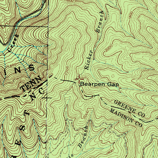 Topographic Map of Bearpen Gap, NC