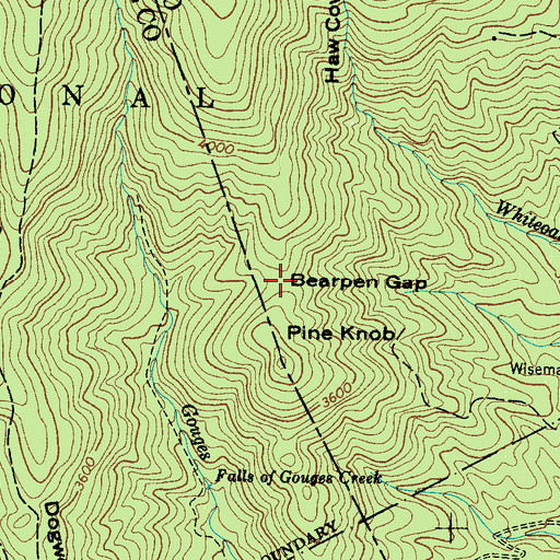 Topographic Map of Bearpen Gap, NC