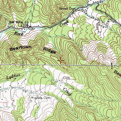Topographic Map of Beartown Ridge, NC