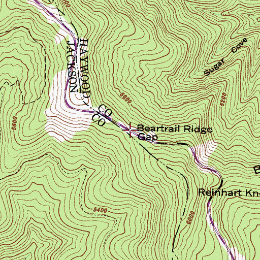 Topographic Map of Beartrail Ridge Gap, NC