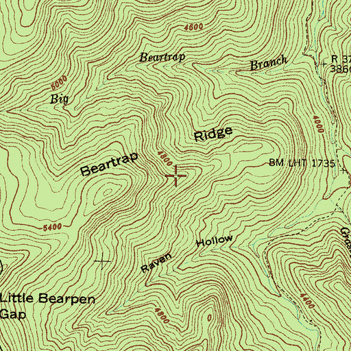 Topographic Map of Beartrap Ridge, NC