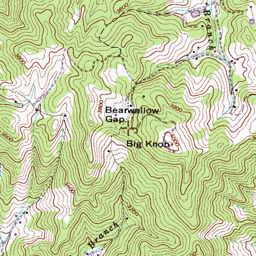 Topographic Map of Bearwallow Gap, NC