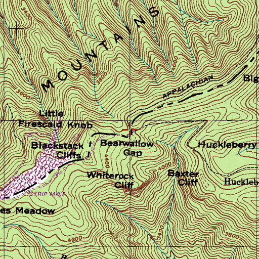 Topographic Map of Bearwallow Gap, NC