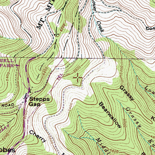 Topographic Map of Bearwallow Ridge, NC