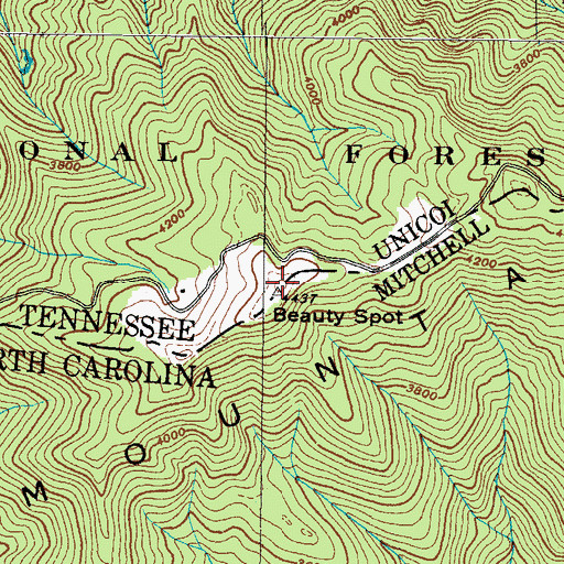 Topographic Map of Beauty Spot, NC
