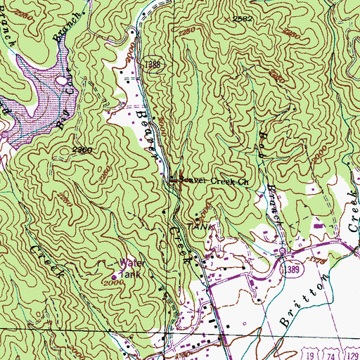 Topographic Map of Beaver Creek Church, NC