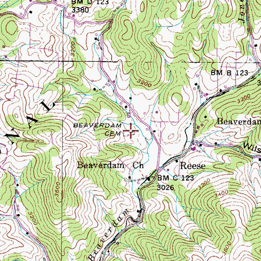 Topographic Map of Beaverdam Cemetery, NC