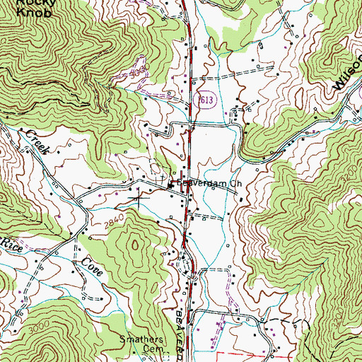 Topographic Map of Beaverdam Church, NC