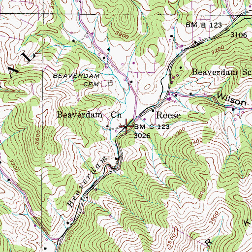 Topographic Map of Beaverdam Church, NC