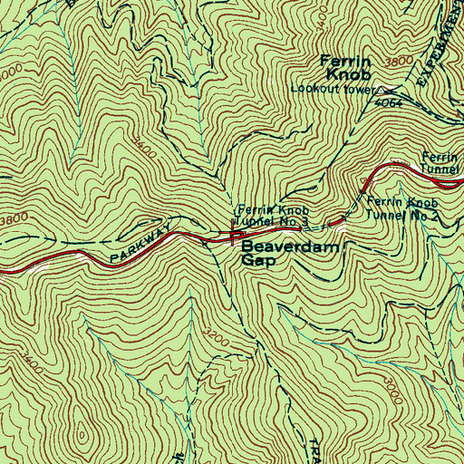 Topographic Map of Beaverdam Gap, NC
