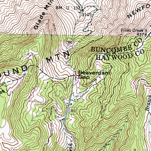 Topographic Map of Beaverdam Gap, NC