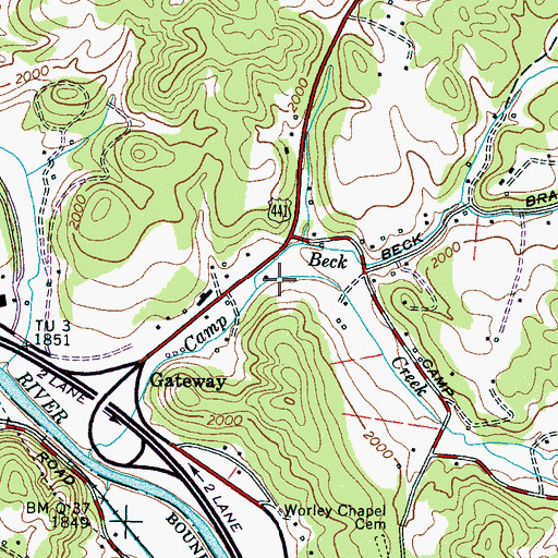 Topographic Map of Beck Branch, NC